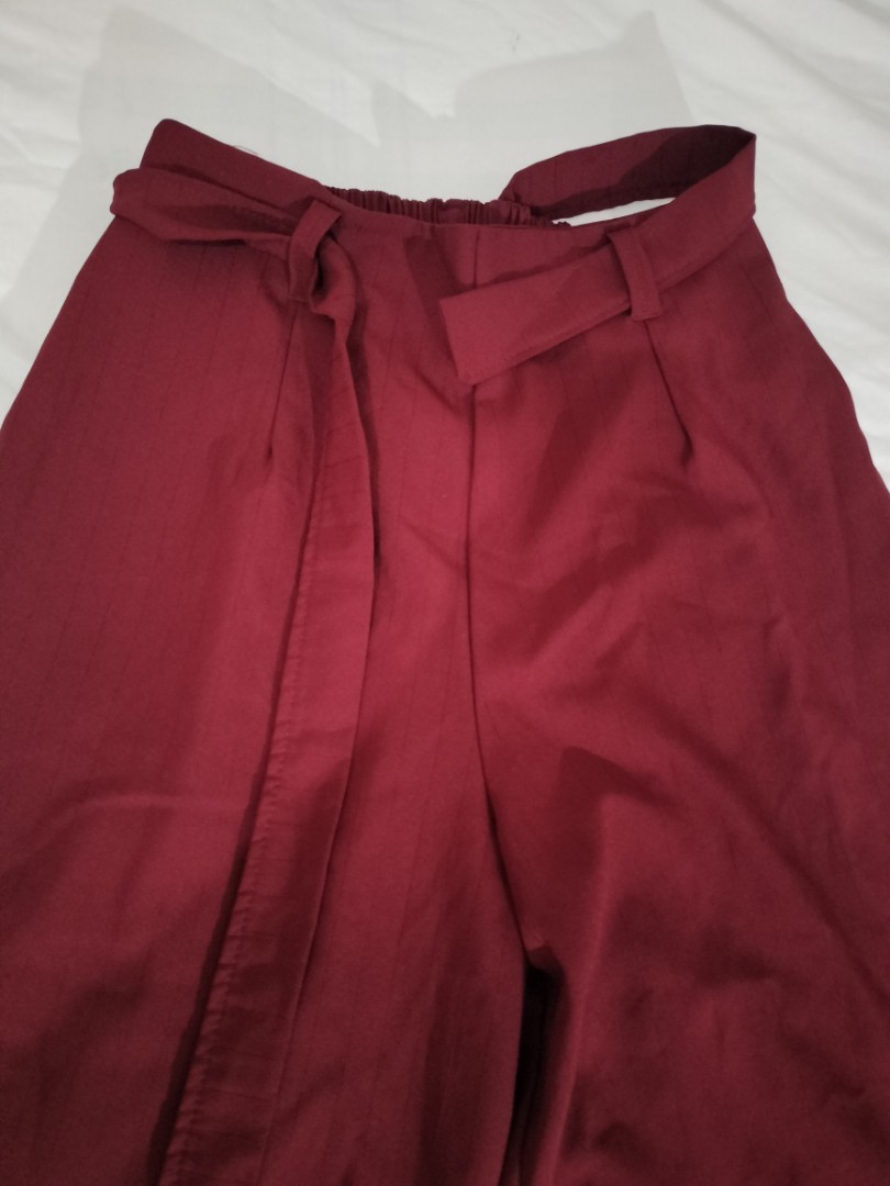 Wide Leg Red Trousers, Women's Fashion, Bottoms, Other Bottoms on Carousell