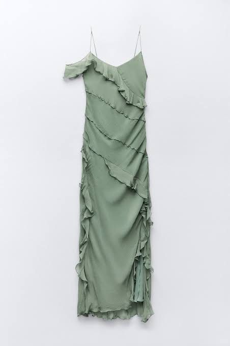 Green ruffle top dress zara