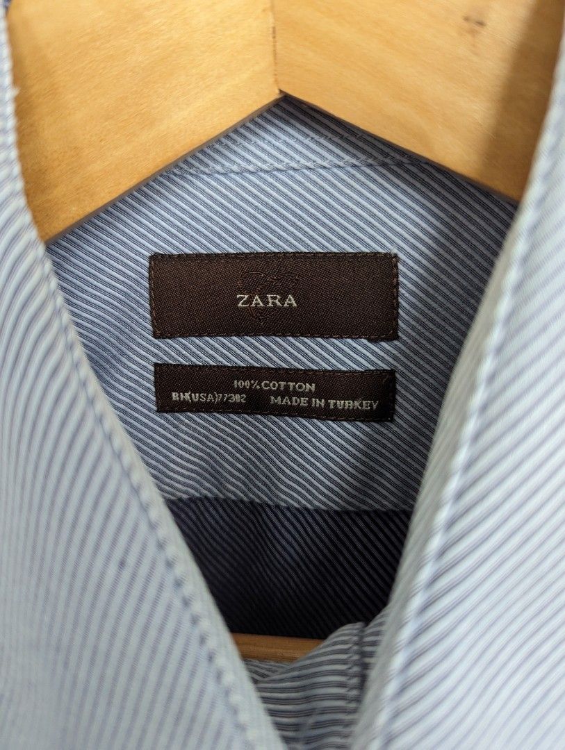 Zara Men s Size Medium EU 40 US 15 Textured Work Casual Dress Shirt Blue Men s Fashion Tops Sets Shirts on Carousell