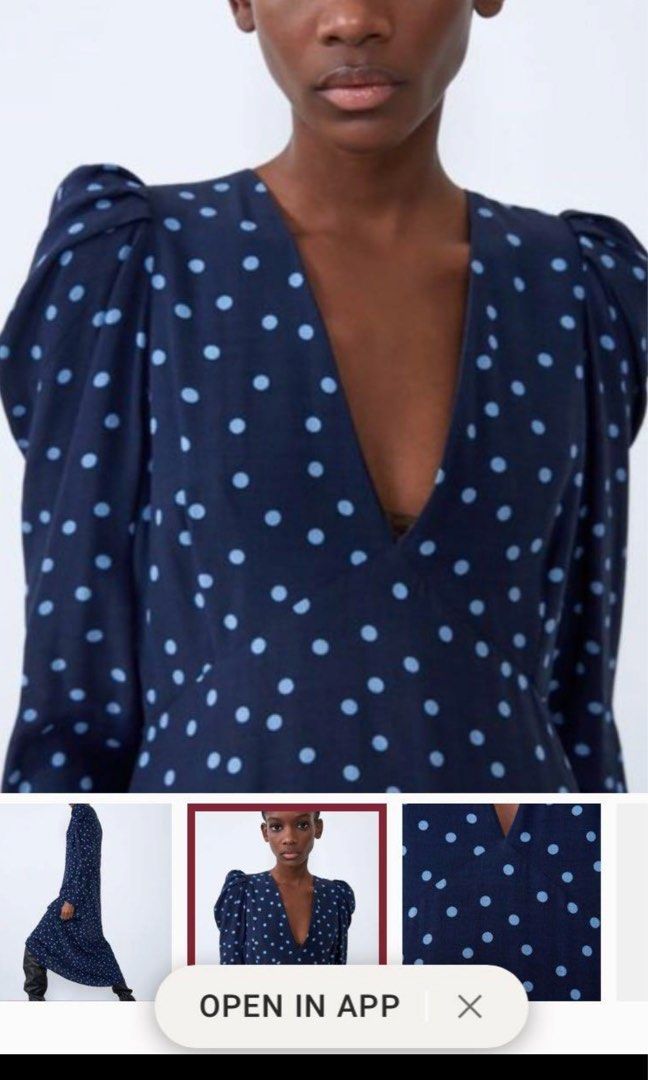 Zara blue polka dot wrap dress clearance