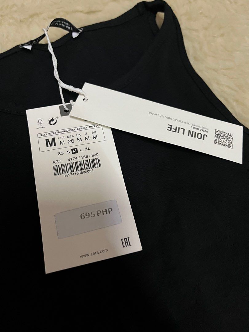 Zara Tank Top Black (Category: Sleeveless) located in Quezon City. Submitted by daniellearienne (Listing ID 1262778306, Image 2). Description: Zara Black Tank Top brand new with tag bought for 695 mop: gcash mod: lbc, lalamove/grab.