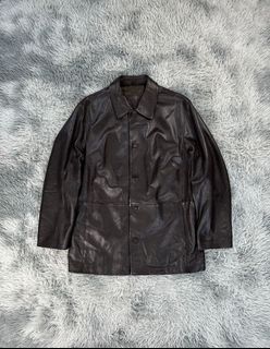 1997 Vintage Balenciaga Button Down Brown Leather Jacket From Nicolas Ghesquière Era