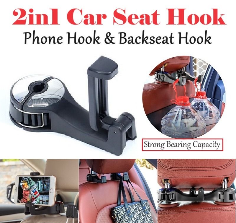 2 In 1 Car Gadget Car Back Seat Hanger Hook Organizer Car Headrest Hook  with Phone Holder for Handbag Car 2 Interior Accessories - AliExpress
