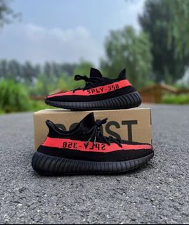 🍬 adidas originals Yeezy Boost 350 V2 Core Black Red Low-top Athletic Casual Shoes for Men and Women Black and Red Color62960465490307110