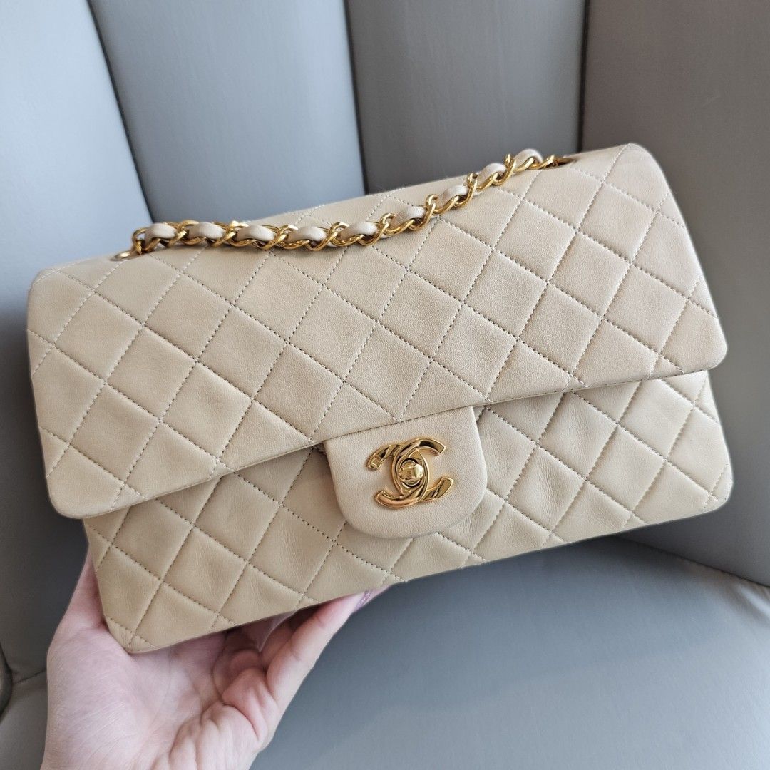 Chanel 20S Cream White Caviar Small Classic Double Flap Bag GHW