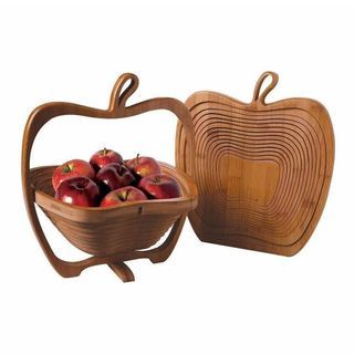 Apple Shaped Collapsible Folding Fruit Storage Basket Wooden Layer Trivet