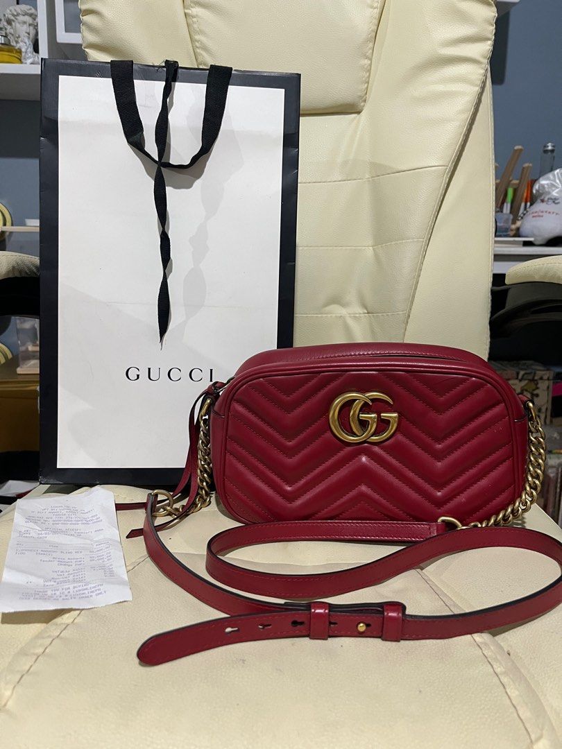 Authentic Gucci Marmont Sling Red Medium Bag