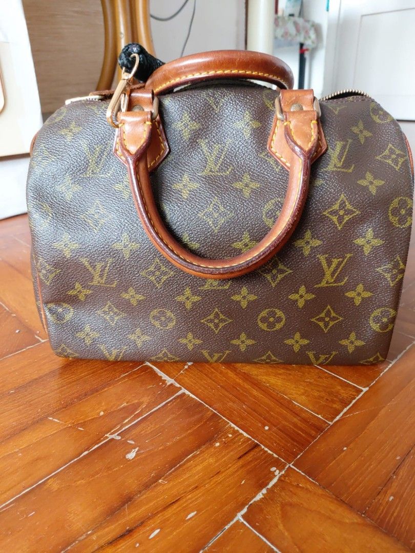 Unisex Pre-Owned Authenticated Louis Vuitton Monogram Speedy 25 Canvas  Brown Boston Bag Top HandleBag 