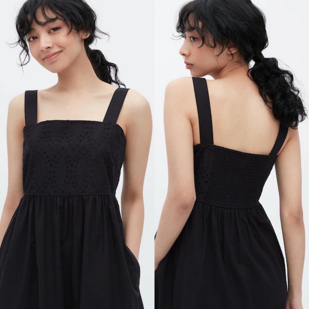 Uniqlo Cotton Embroidery Shirring Sleeveless Dress, Women's
