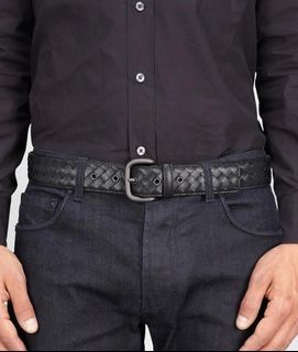 Bottega Veneta Intrecciato Men's Black Belt 35mm