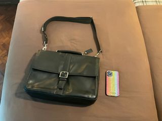 Preowned Excellent Condition Coach Men Unisex Leather Business Briefcase Laptop Messenger Crossbody Shoulder Sling Bag BLACK