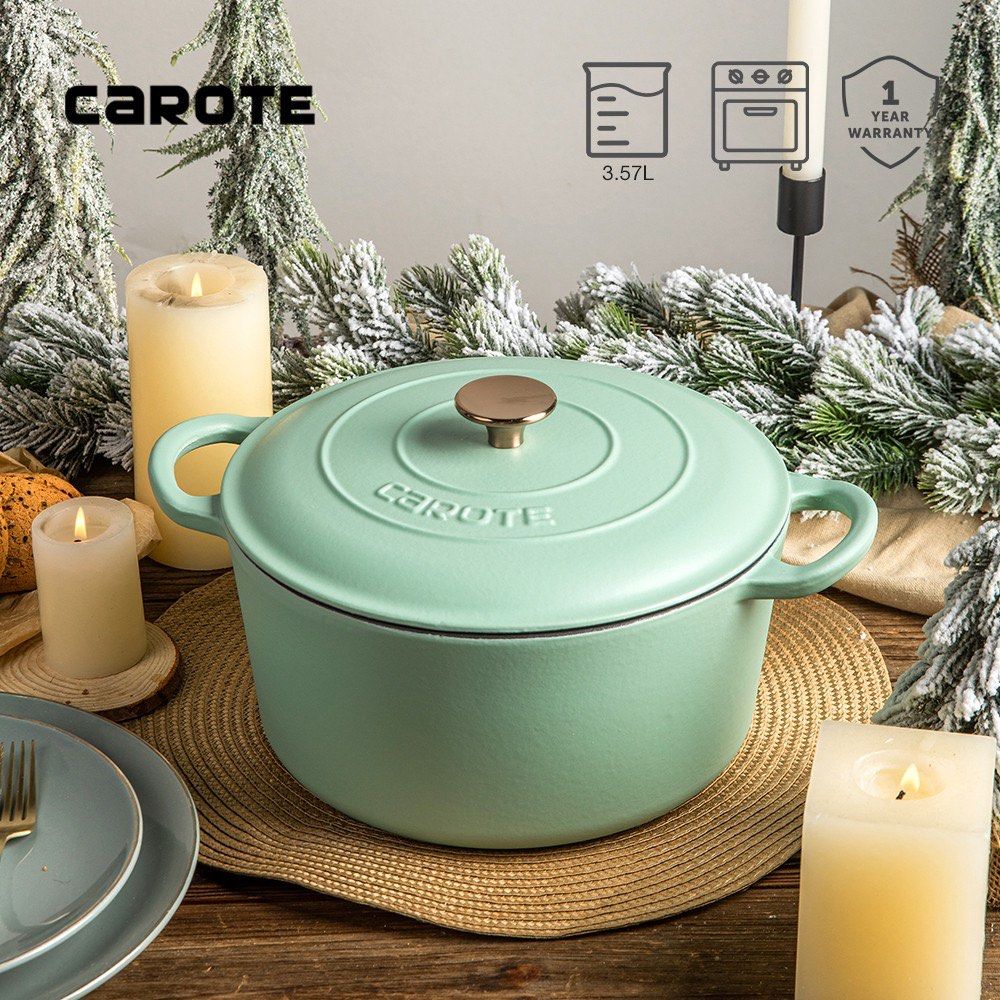 Carote Fancy Green Cast Iron Casserole, Suits For All Stoves including Ovens  Enamel Casserole Pot, Multi-function Pot