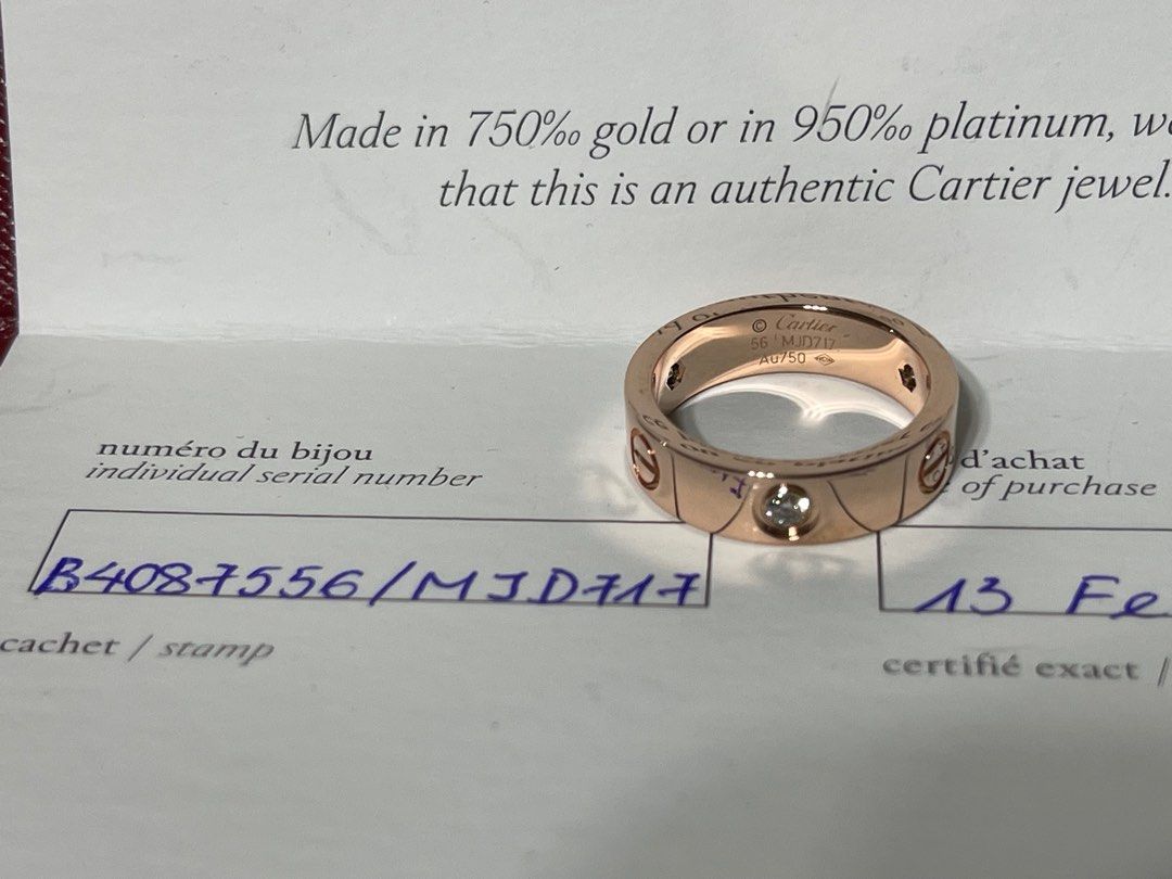 Cartier Diamond Ring 18k Rose Gold Love Band with 3 Diamond