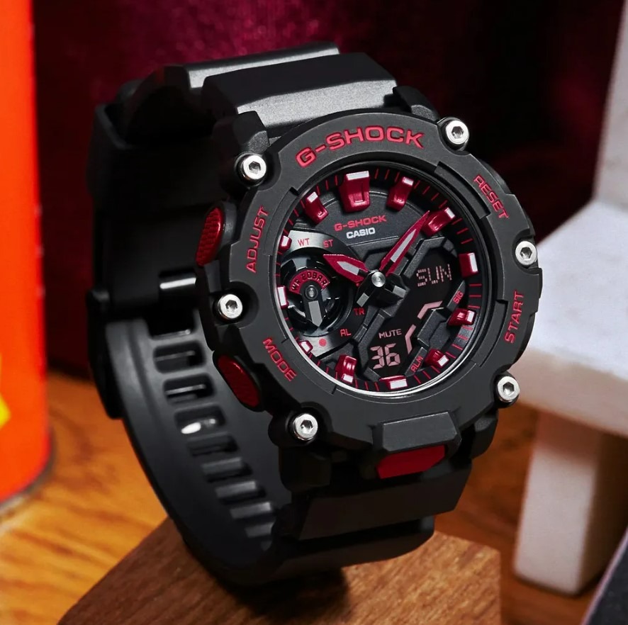 Casio G Shock GA 2200BNR 1A Black Red Resin World time Alarm