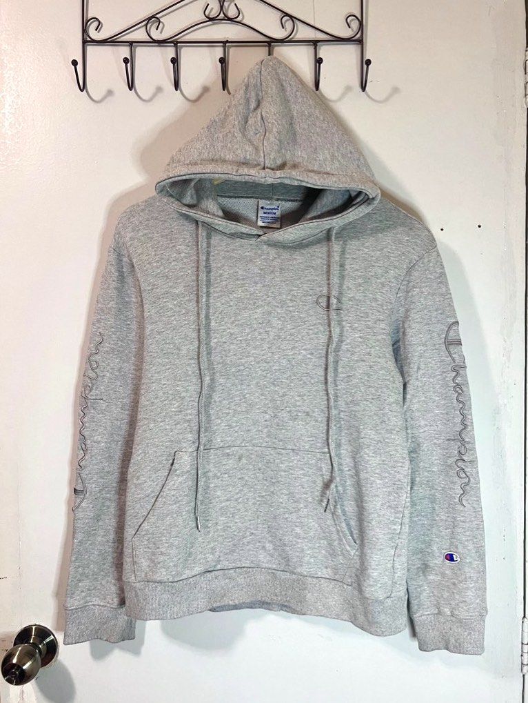 champion side script hoodie gray Men s Fashion Tops Sets Hoodies on Carousell