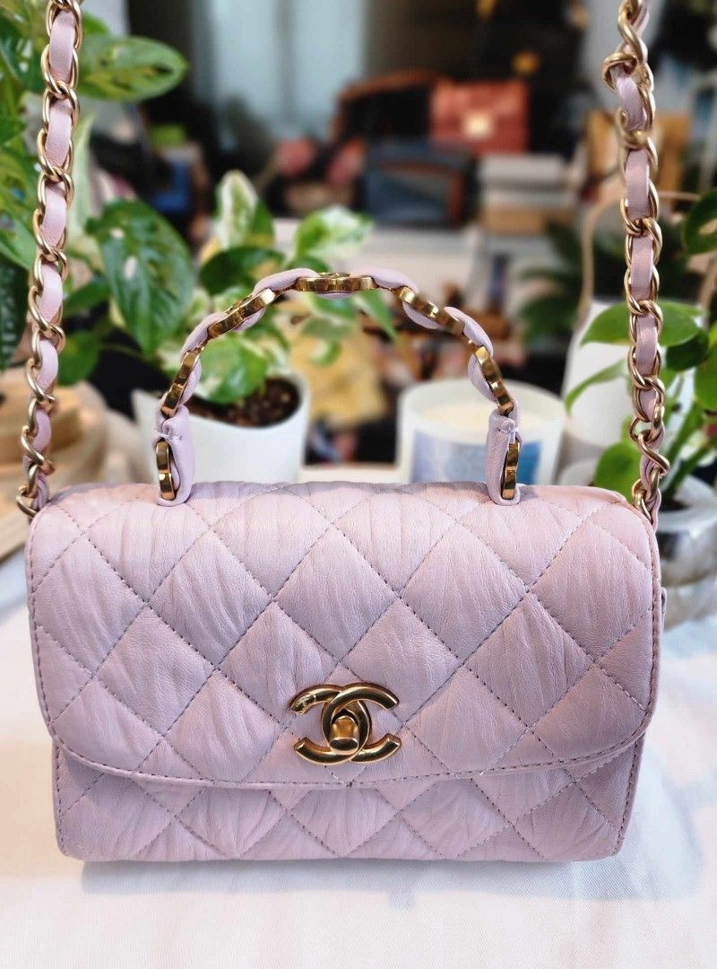 CHANEL Crumpled Lambskin Quilted Mini CC Links Top Handle Flap