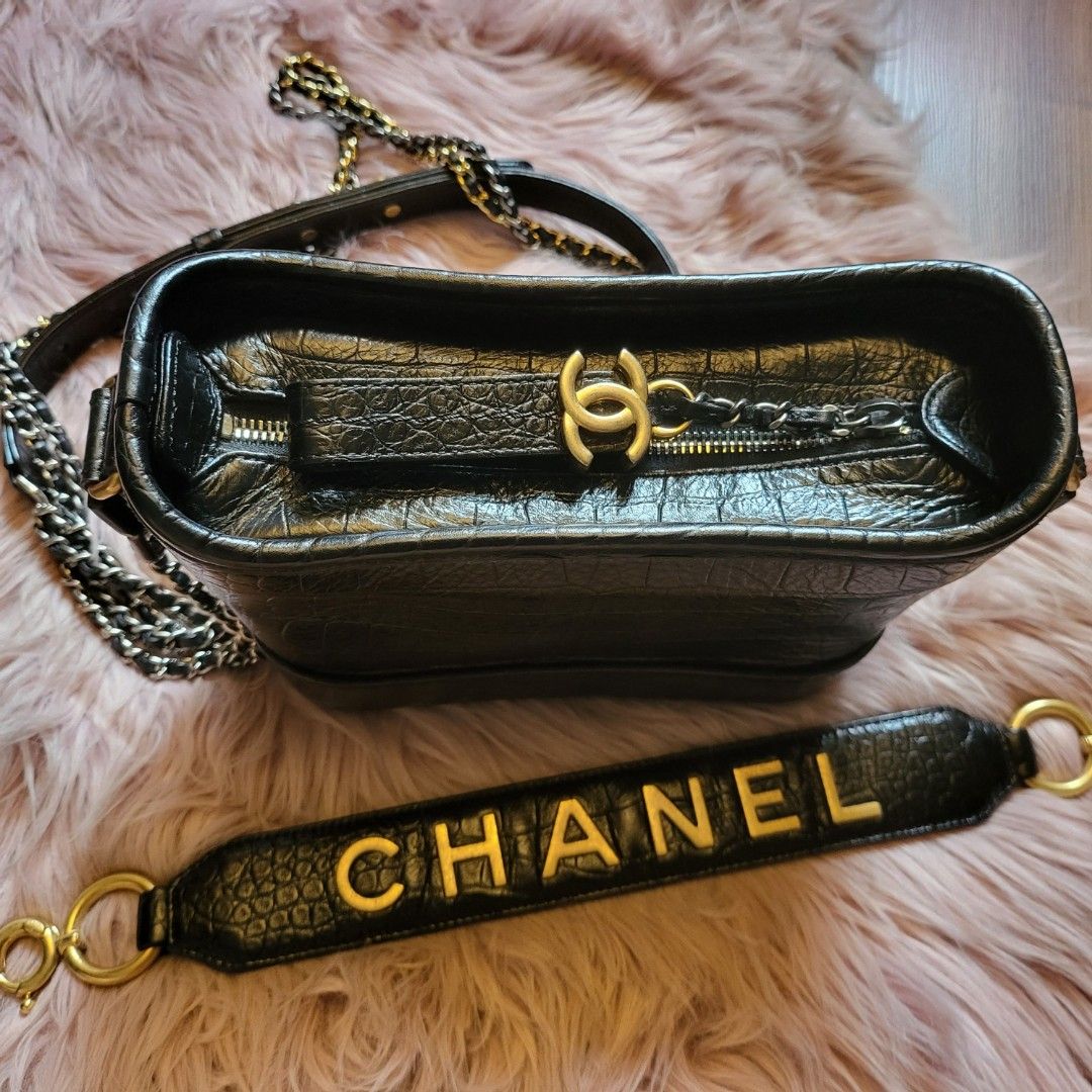 Chanel's Medium Gabrielle Hobo Bag Crocodile Embossed Calfskin Black