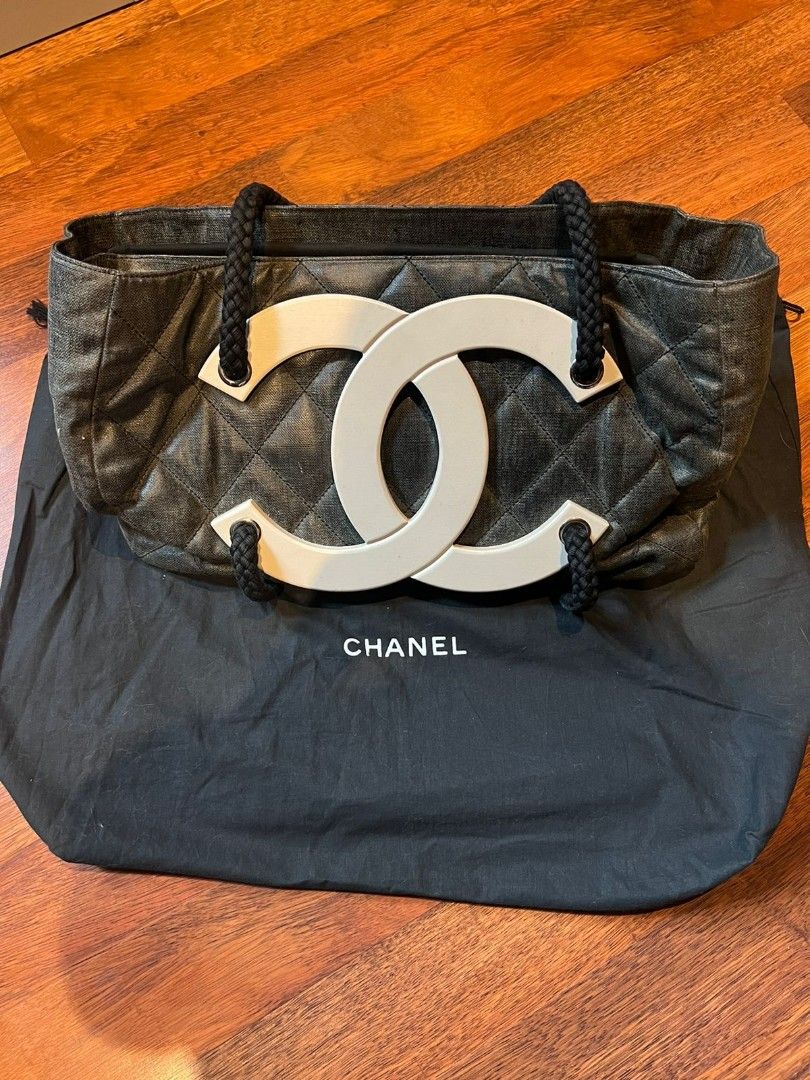 Chanel Cruise Yacht Nautical Beach Black Coated Canvas Tote