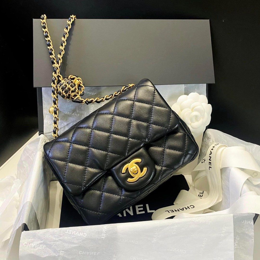 Chanel Black Quilted Leather Mini Square Pearl Crush Flap Bag Chanel