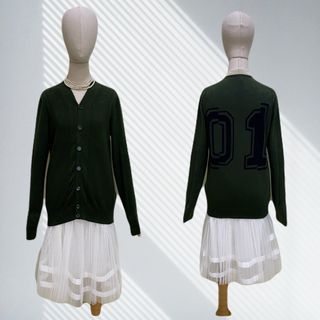 CL308 - BlackBarrett by Neil Barrett Dark Green Buttoned Unisex Stretchable Wooly Texture Knit Cardigan