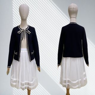 CL309 - Brooks Brothers Black with Beige Stripes Stretchable Knit Bow (Tie) Open Cardigan