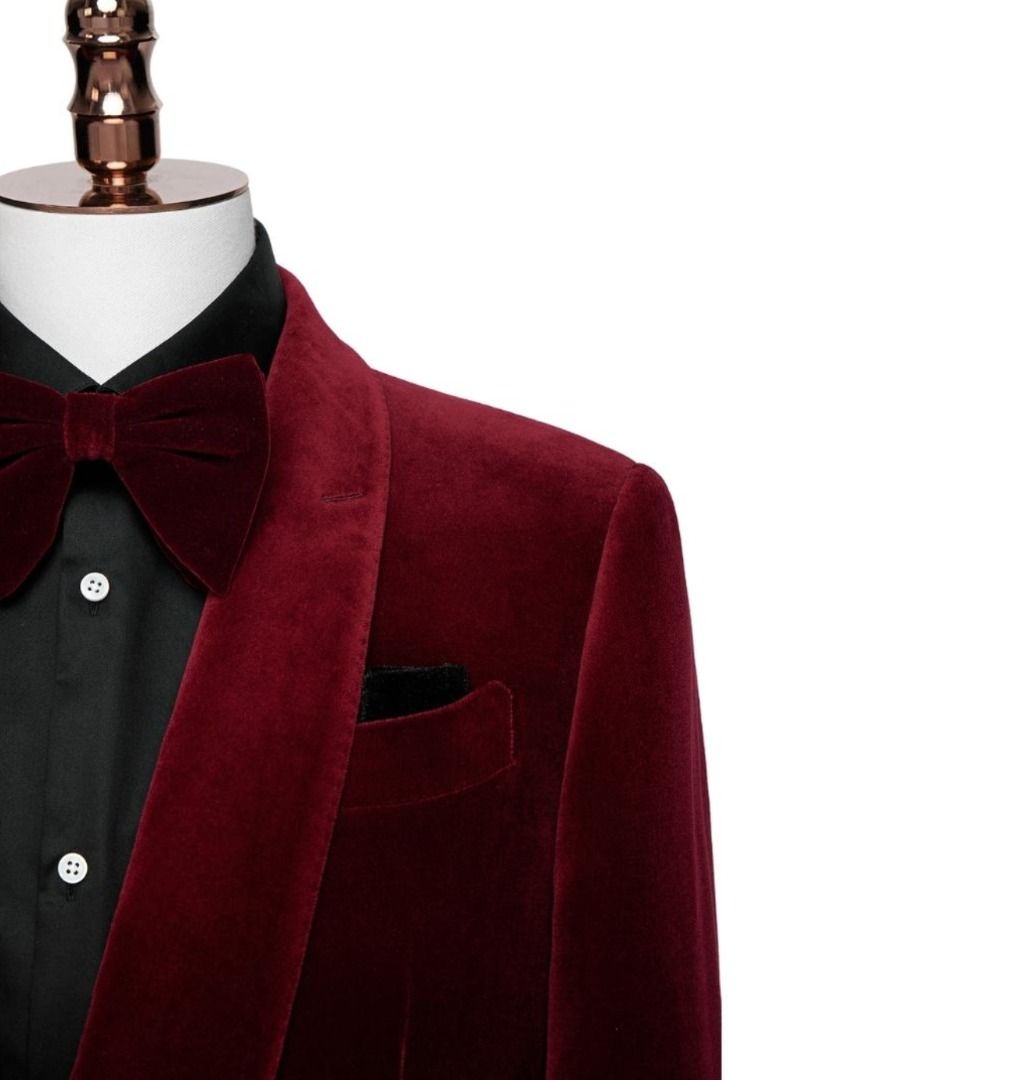 Men s Suit Maroon Velvet Tuxedo Jacket Only Wedding Groom