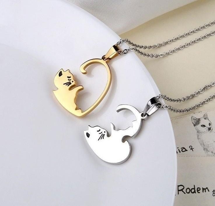Couple Set Personalized Cat Lover Heart Shaped Stainless Steel Men