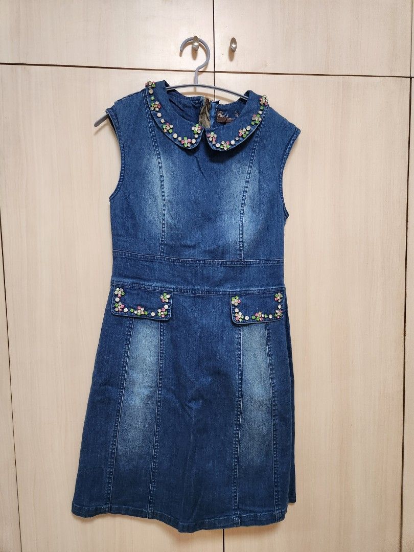 Denim Dress embellished with crystals Women s Fashion Dresses