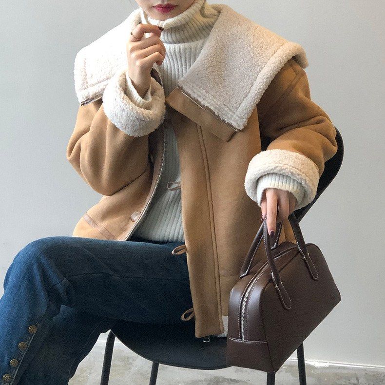 Fur lined biker hot sale jacket womens