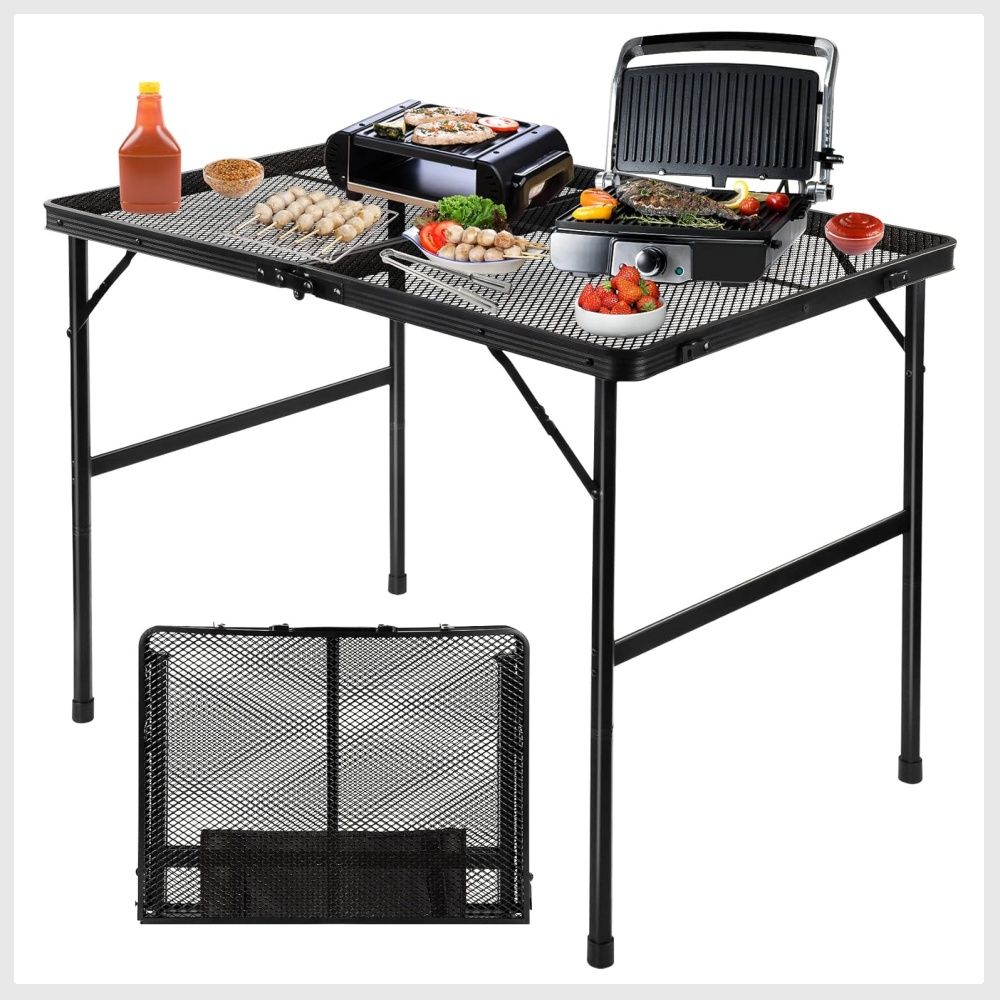 Grovind Folding Grill Table Camping Table with Mesh Desktop