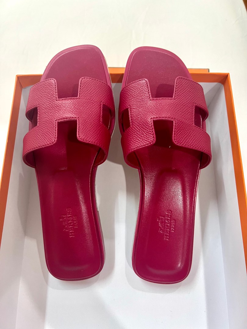 HERMES Epsom Oran Sandals 37 Rose Magenta 1269497