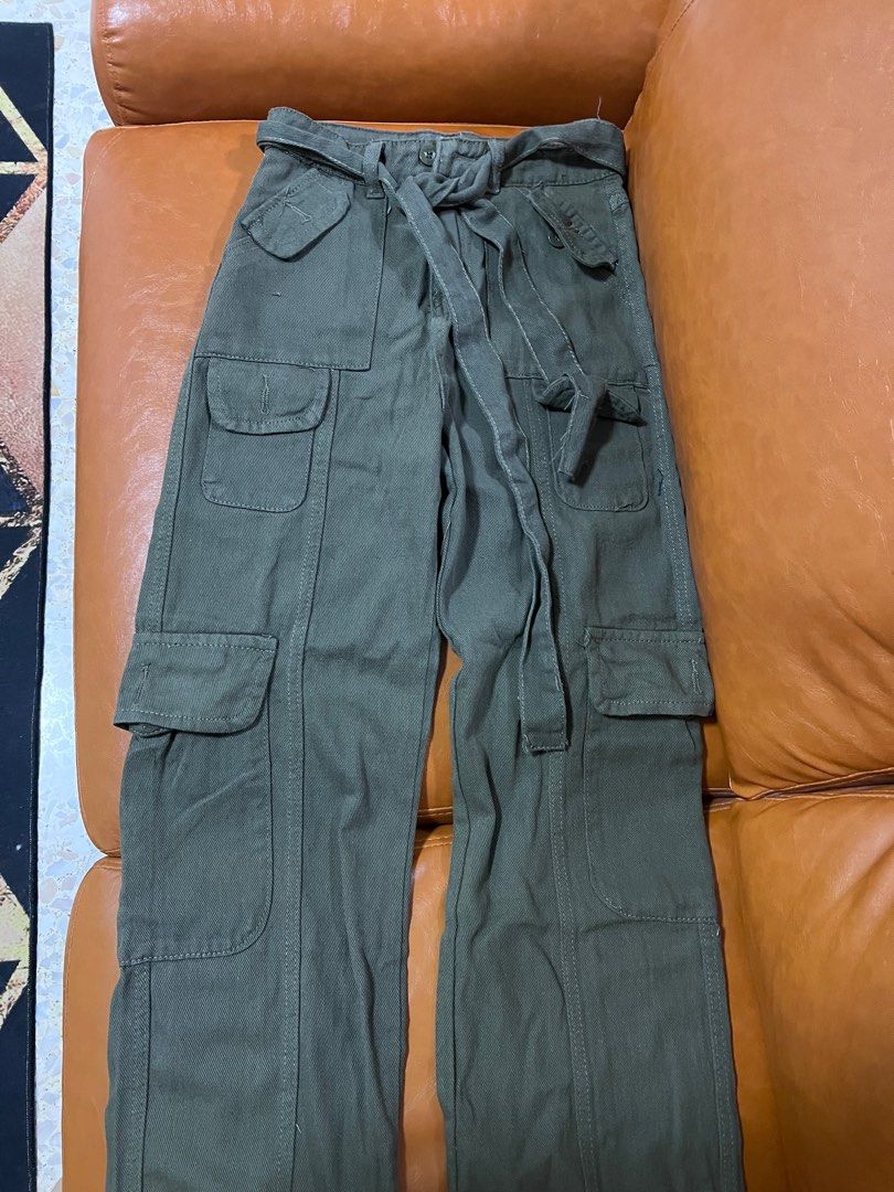 High Waist Green Cargo Pants, Women's Fashion, Bottoms, Other Bottoms