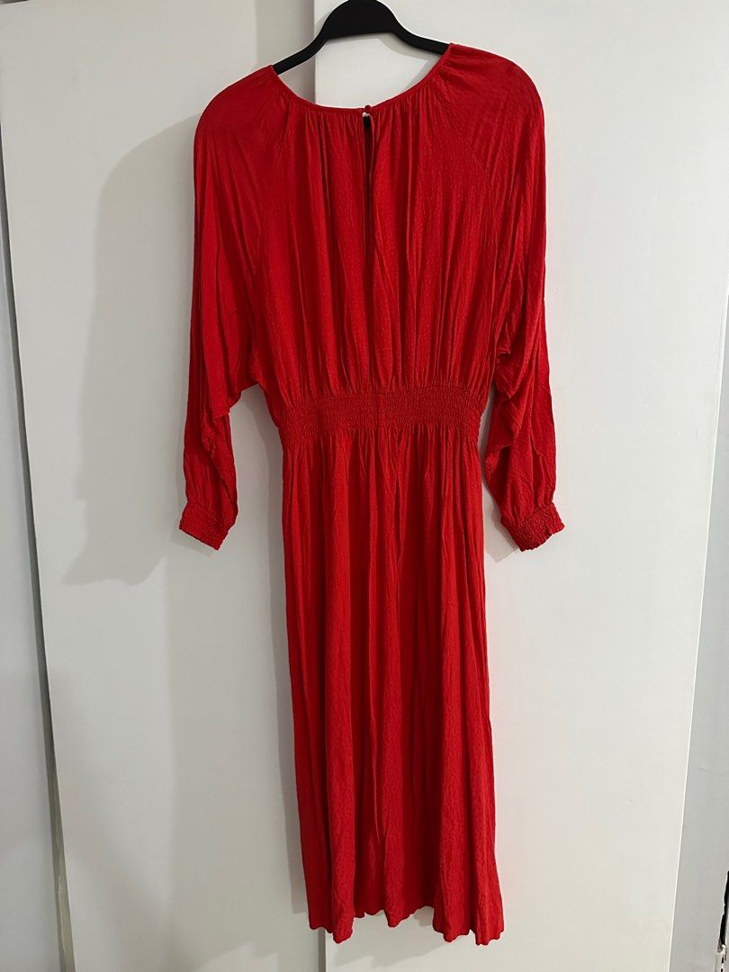 H m red dress with smocking Women s Fashion Dresses Sets Dresses on Carousell