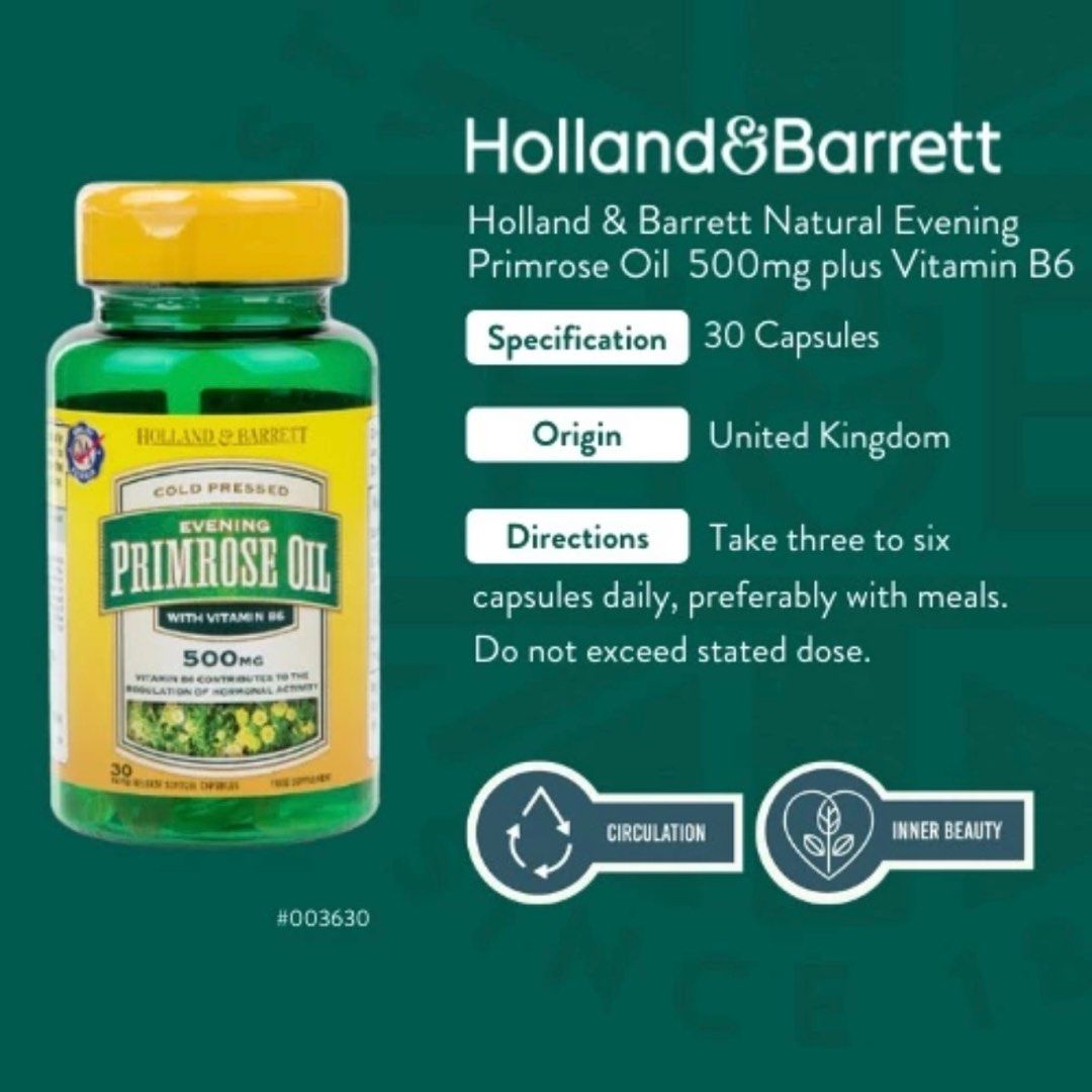 Holland & Barrett Cold Pressed Evening Primrose Oil with Vitamin B6 ...