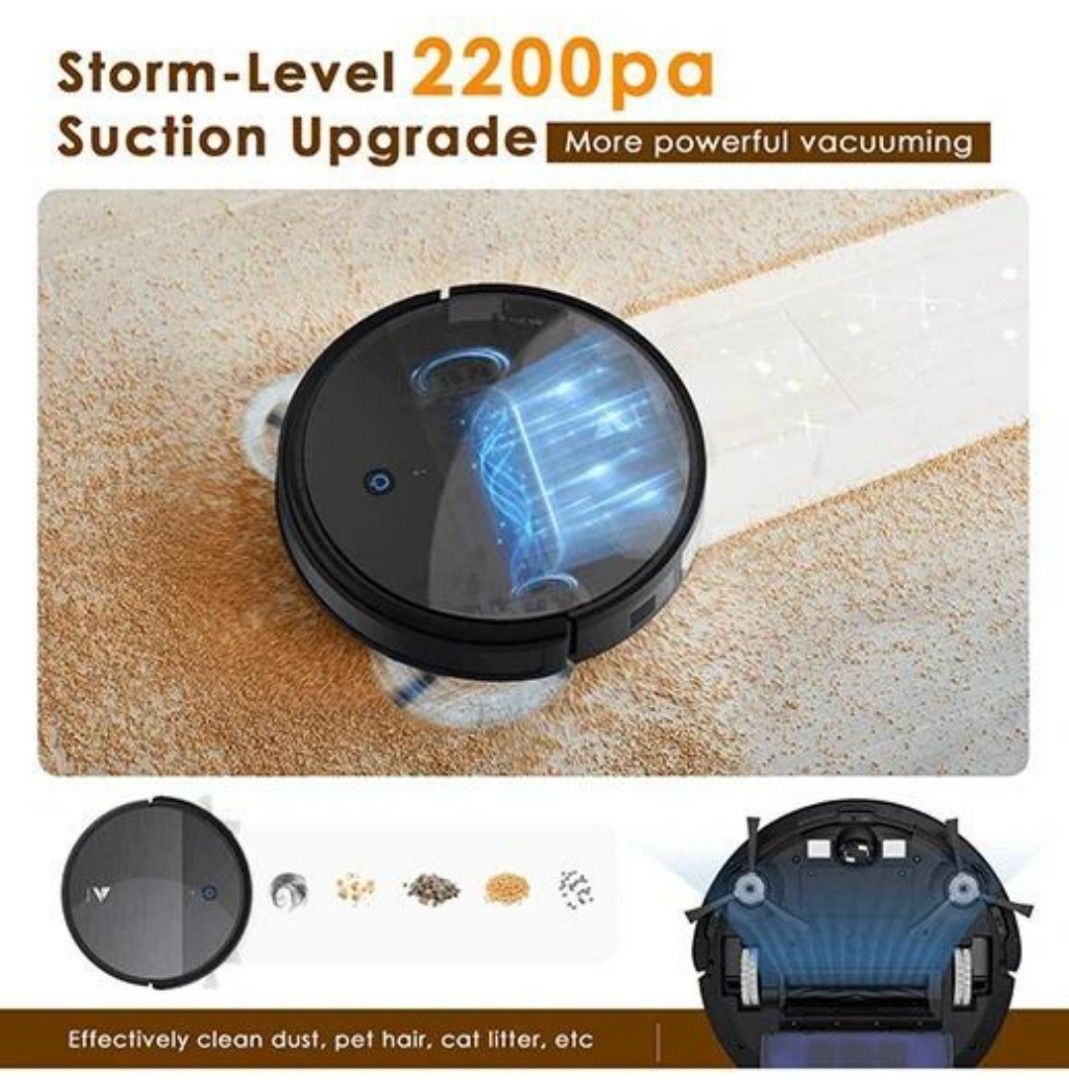 Hosome V701S Robot Vacuum Cleaner 2200Pa Suction 300ml Water Tank 5 Cleaning Modes Selfcharging