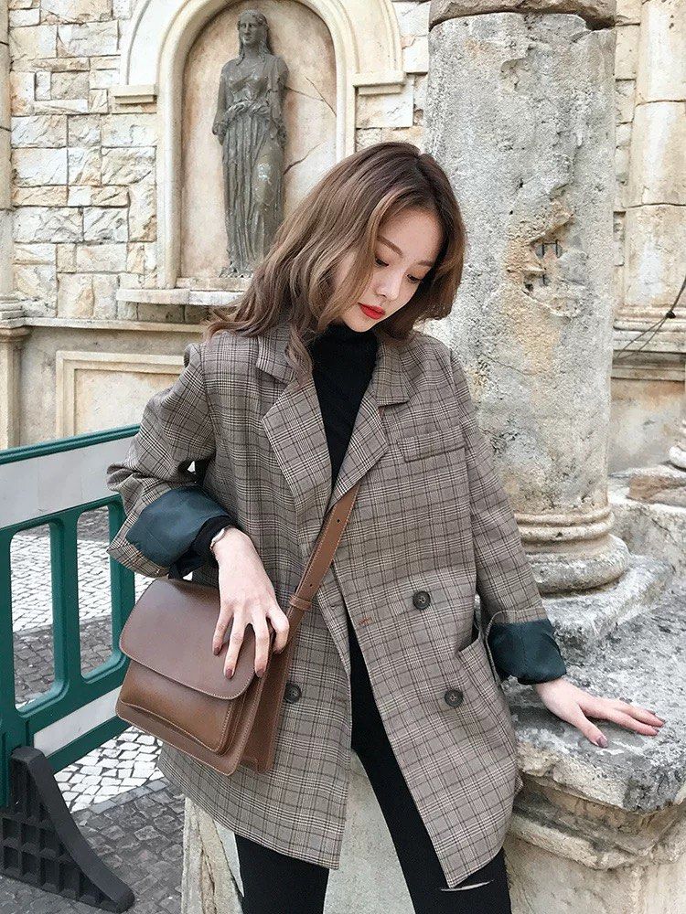 Checkered long blazer cheap