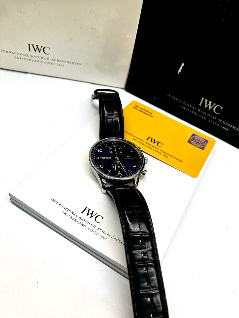 IWC Portuguese Chrono (Category: Luxury Watches) located in Makati City. Submitted by itsyourwatches (Listing ID 1258080286, Image 3). Description: Price : P279,999 Model :IWC Portuguese Chrono Steel Year :2009 Dec Ref. : IW371438 Movement : Automatic Dial :Black Dial Case :41mm, Steel Bezel :Steel Bracelet : Black Leather Box : Yes Papers : Yes.