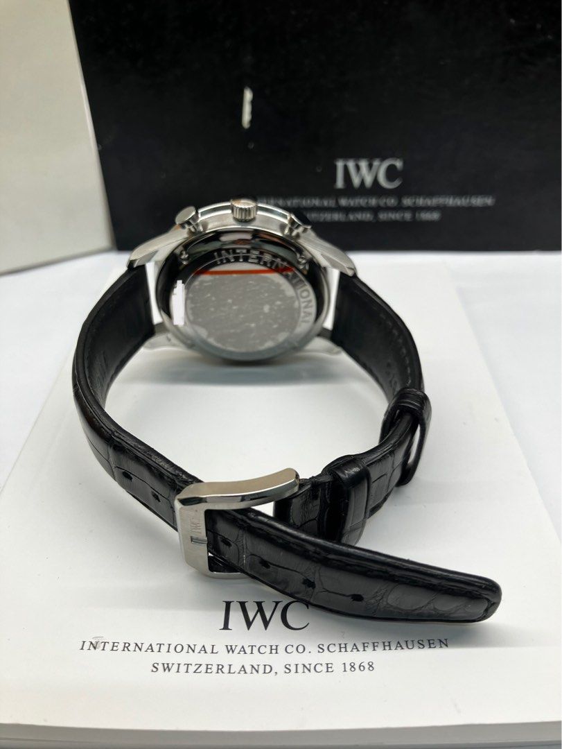 IWC Portuguese Chrono (Category: Luxury Watches) located in Makati City. Submitted by itsyourwatches (Listing ID 1258080286, Image 2). Description: Price : P279,999 Model :IWC Portuguese Chrono Steel Year :2009 Dec Ref. : IW371438 Movement : Automatic Dial :Black Dial Case :41mm, Steel Bezel :Steel Bracelet : Black Leather Box : Yes Papers : Yes.