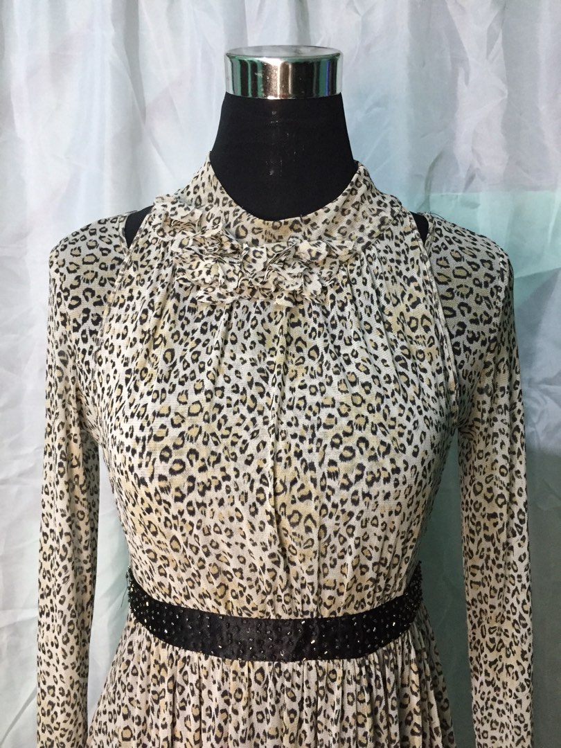 Silk Leopard Print Halter Dress (L)