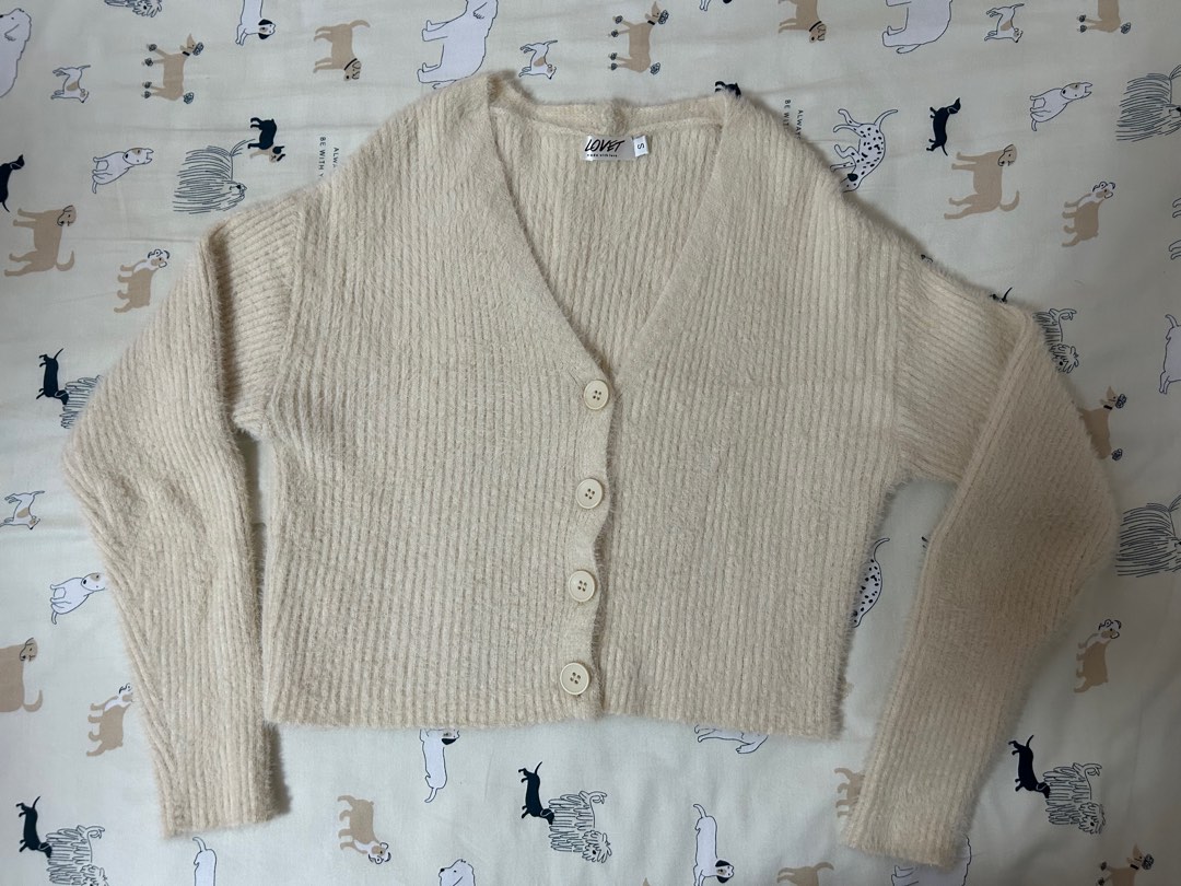 Lovet Oasis Button Soft Fuzzy Knit Cardigan S Buttercream Women s Fashion Coats Jackets and Outerwear on Carousell