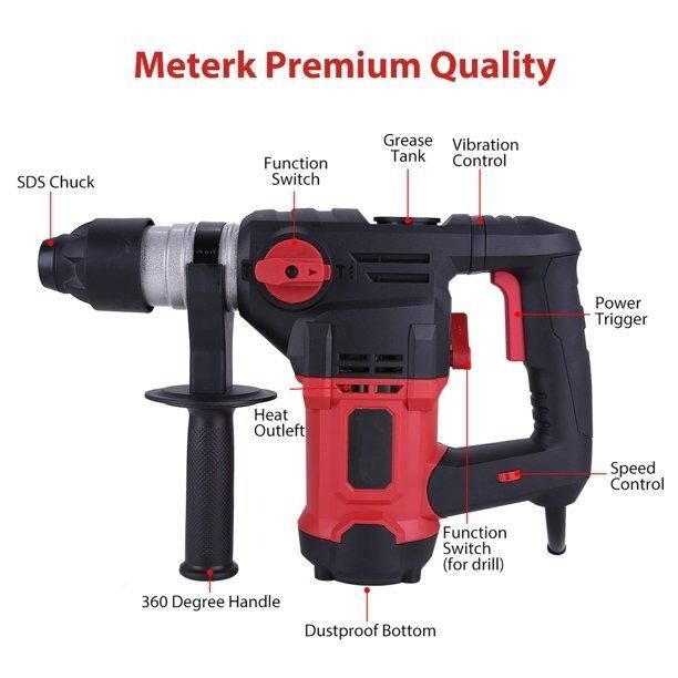 Meterk Rotary Hammer Drill 12.5A 7.4J Impact Energy 6 Speed