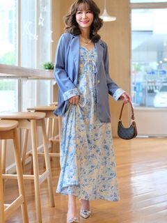 Miss Lucky Bangkok Formal Classy 2in1 Blazer & Maxi Floral Dress Coordinates Set For Women K11-8913