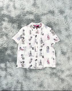 Miu Miu Club Silk Blouse Top Button Down S/S 2017 Girls All Over Print