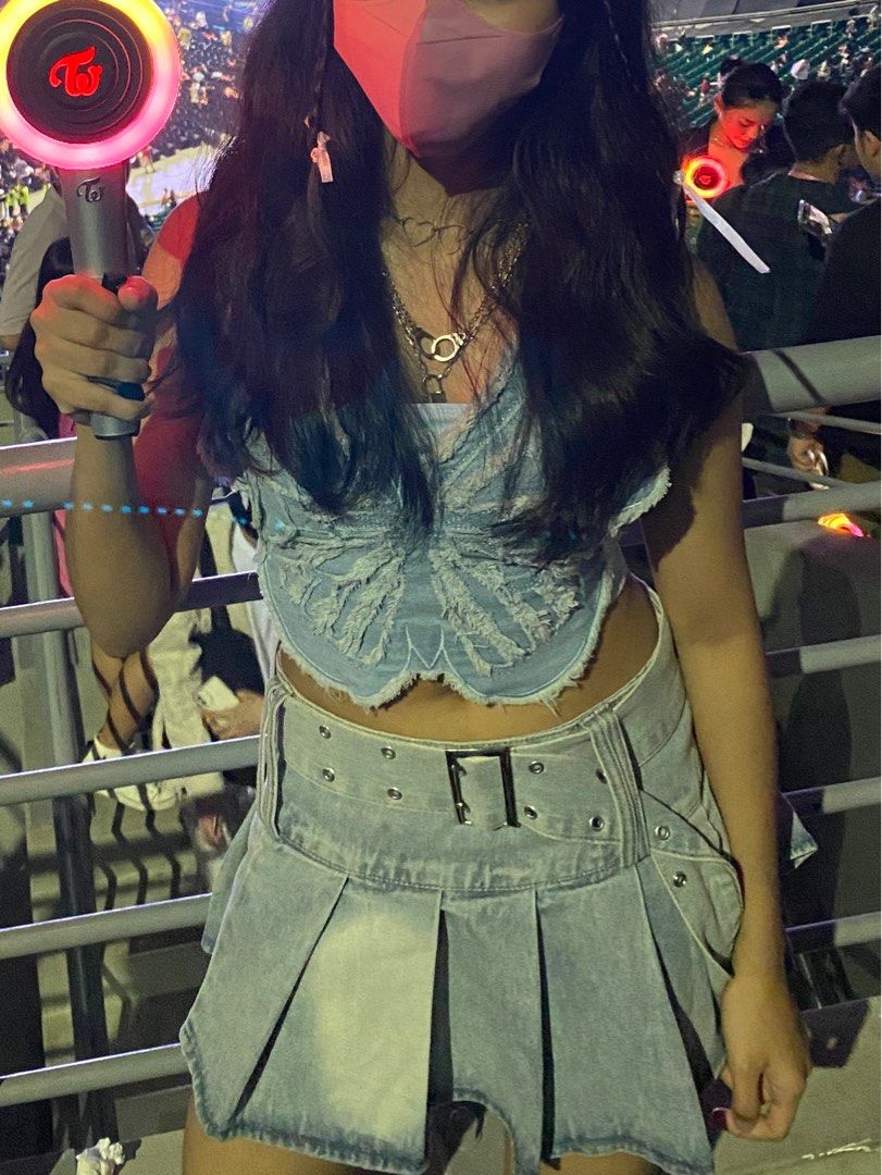 PO] TWICE Nayeon Pop inspired Denim Butterfly Self Tie Cami Top  Vintage  Y2k Ulzzang, Women's Fashion, Tops, Other Tops on Carousell