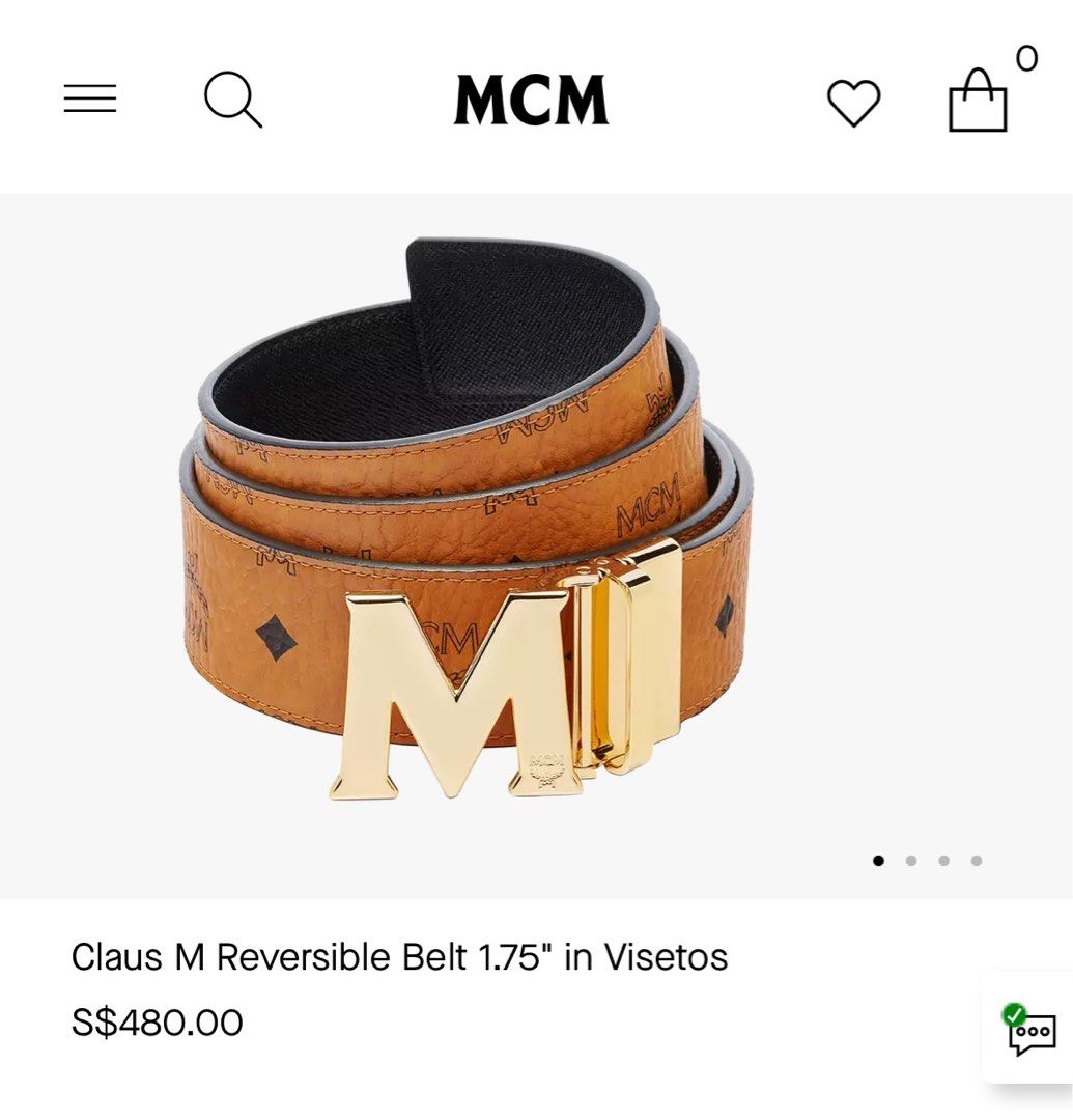 NEW MCM Belt Claus M Reversible Belt 1.75 in Visetos Cognac Gold Buckle