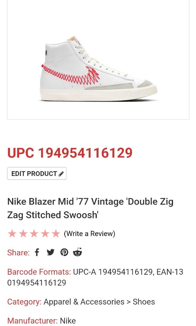 Nike Blazer Mid '77 Vintage Double Zig Zag Stitched Swoosh