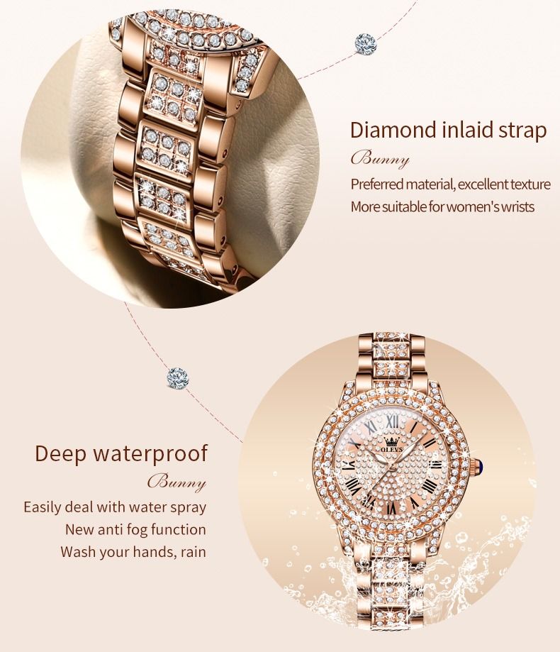 OLEVS 9943 Luxury Fashion Ladies Diamond Rhinestone Quartz Wrist