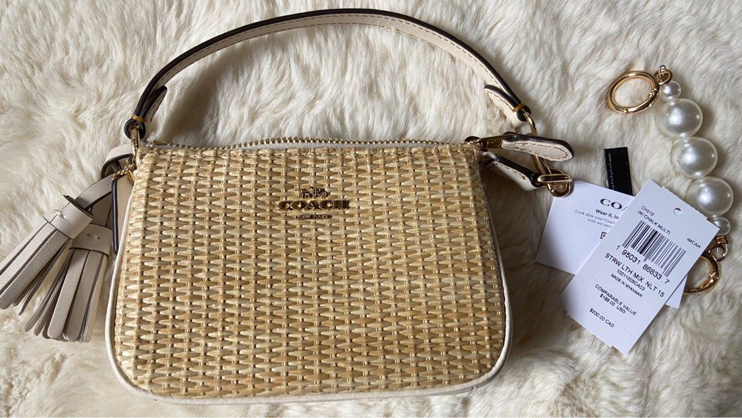 Coach CH215 Straw Leather Mix Nolita 15 Wristlet Mini Handbag Bag