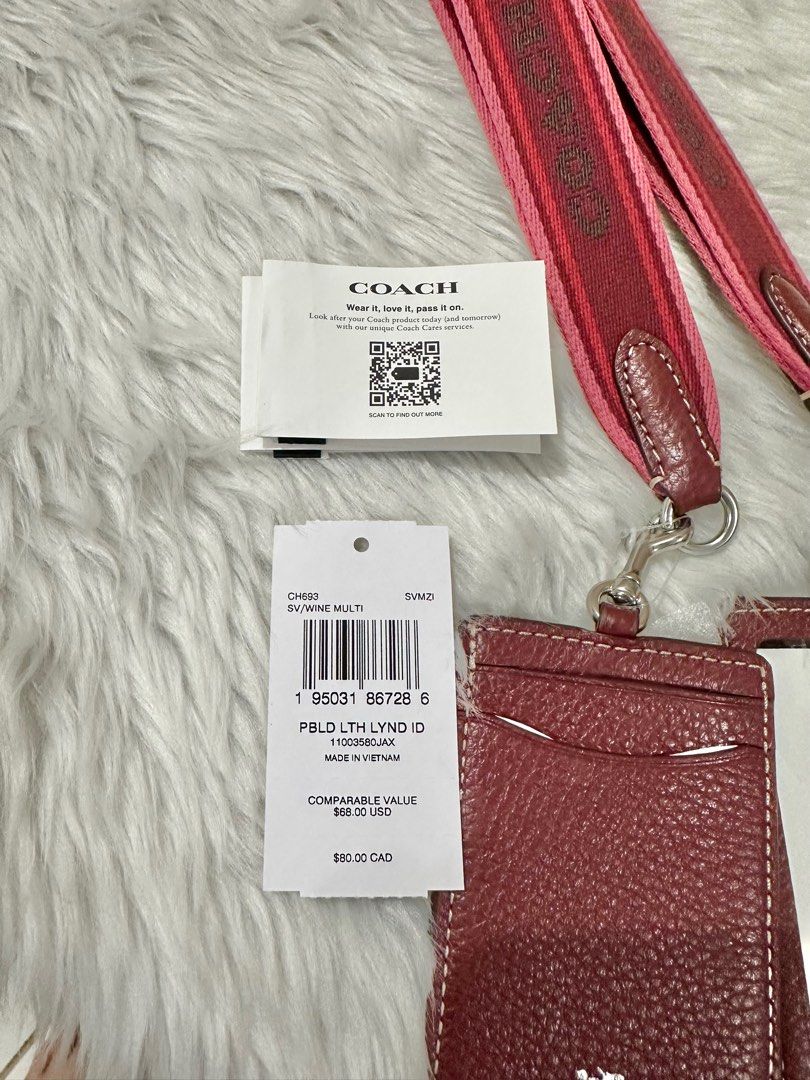 COACH CH693 WINE color LEATHER Lanyard ID BADGE Holder NWT NEW