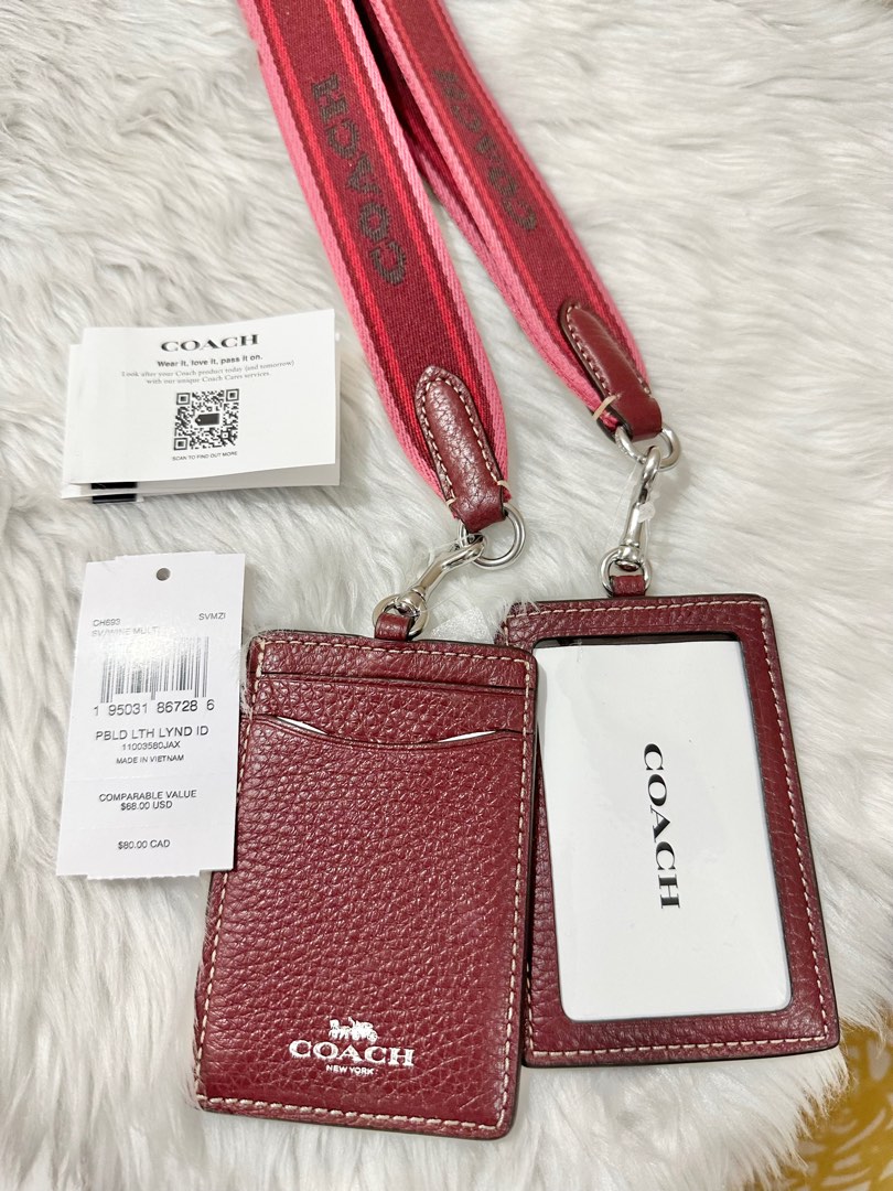 COACH CH693 WINE color LEATHER Lanyard ID BADGE Holder NWT NEW